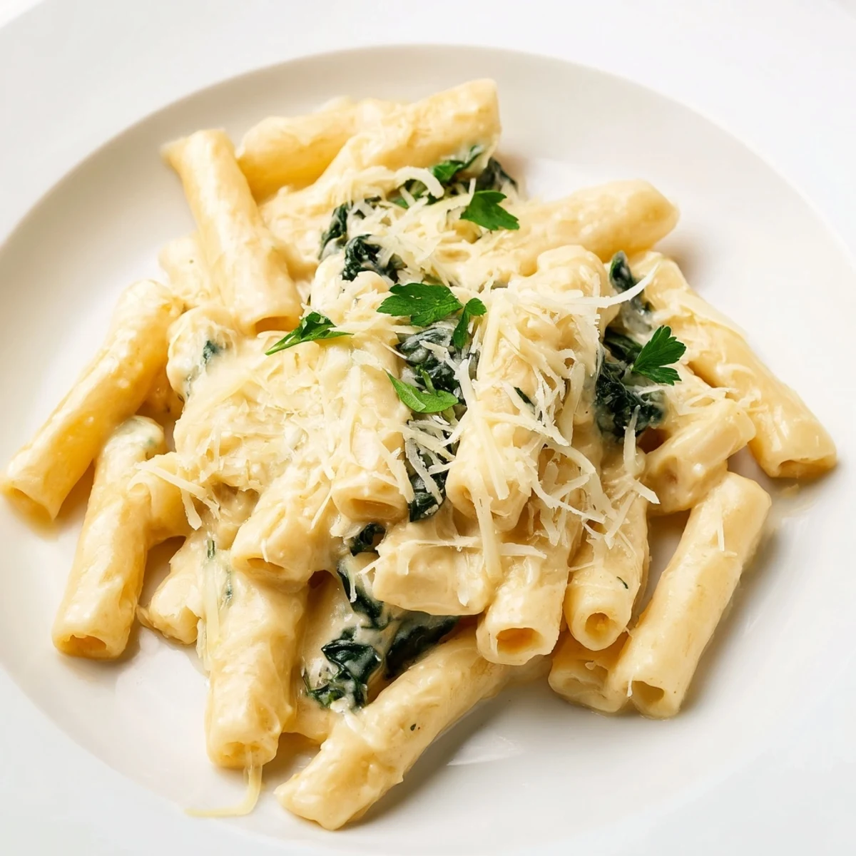 A steaming bowl of The Magic Casserole: creamy spinach pasta, perfect for a cozy dinner tonight.