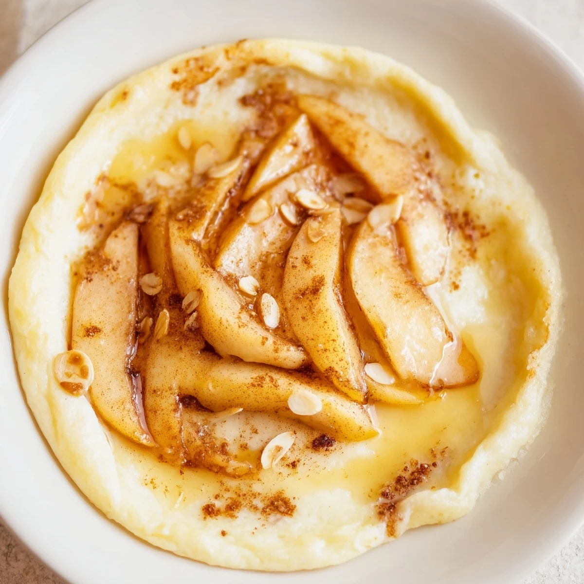 Warm slices of Rustic Crustless Apple Pie, served with a scoop of vanilla ice cream for a delicious dessert.