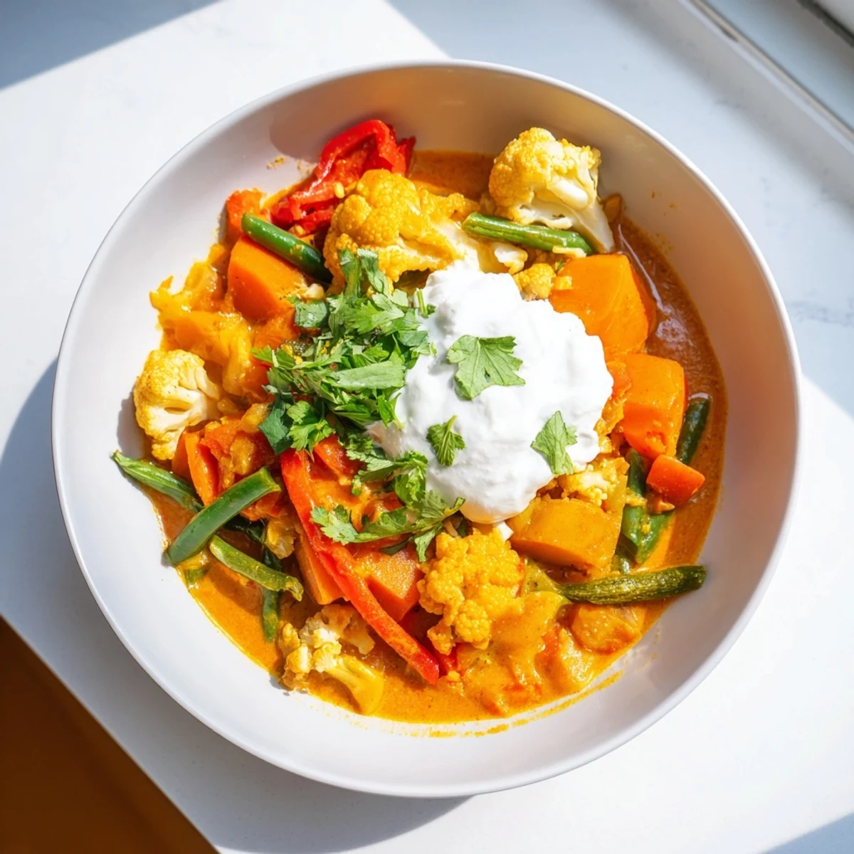 Waste-Free Vegetarian Curry: A fragrant, colorful bowl of curry with a creamy coconut milk base.