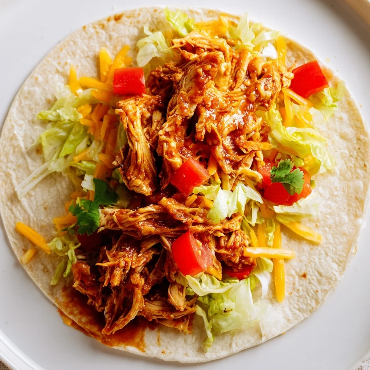 Slow cooker shredded chicken tacos, brimming with tender meat and flavorful sauce, ready to serve.
