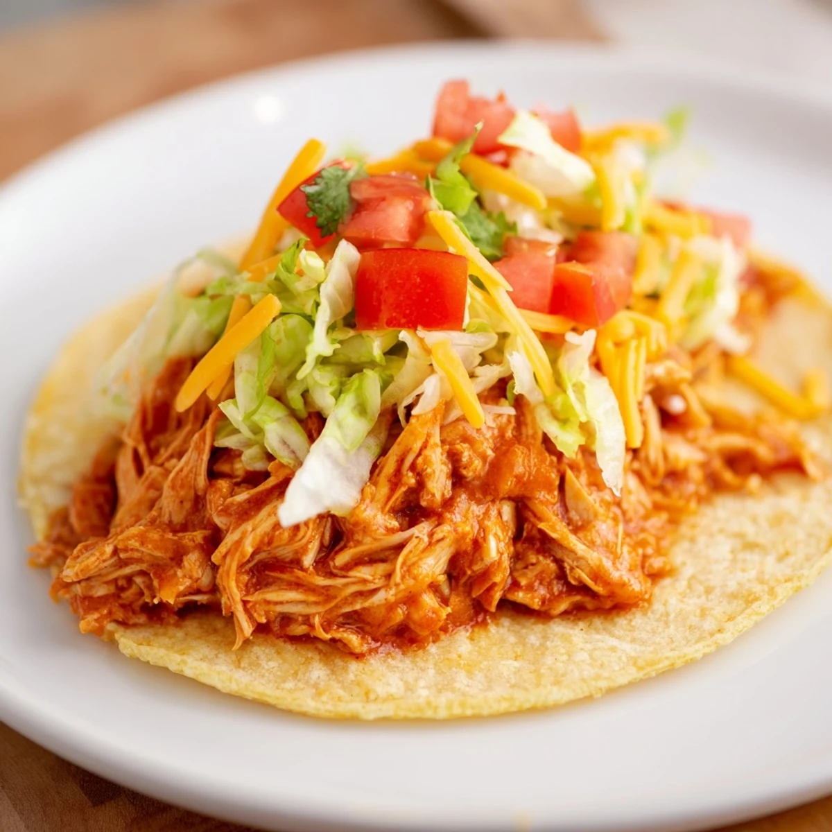 A steaming bowl of comforting, flavorful slow cooker shredded chicken tacos, ready for dinner.
