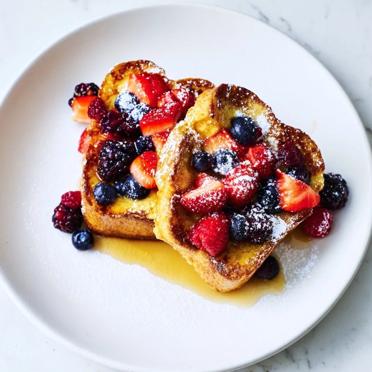 Homemade French toast: Warm, cinnamon-kissed bread with fresh berries, ready for breakfast.
