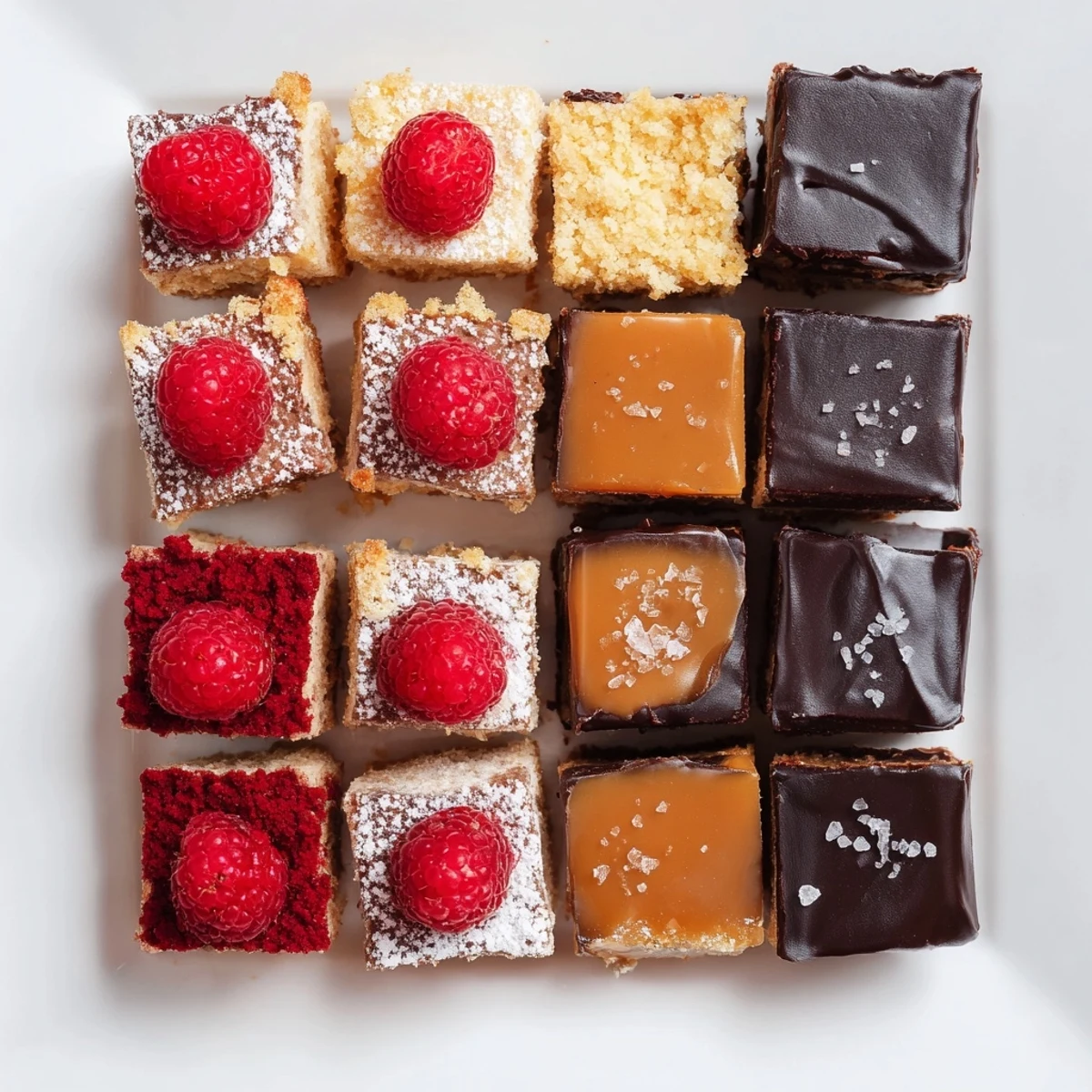 Vibrant close-up of The Checkerboard Terrace dessert featuring perfectly arranged square treats.