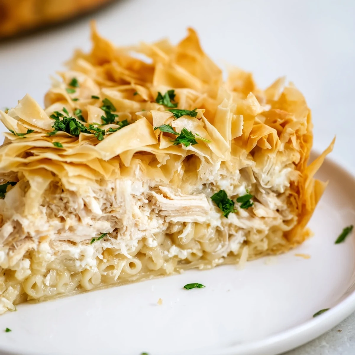 Golden-brown Chicken and Pasta Crinkle Cake offers a crispy exterior and creamy filling inside.