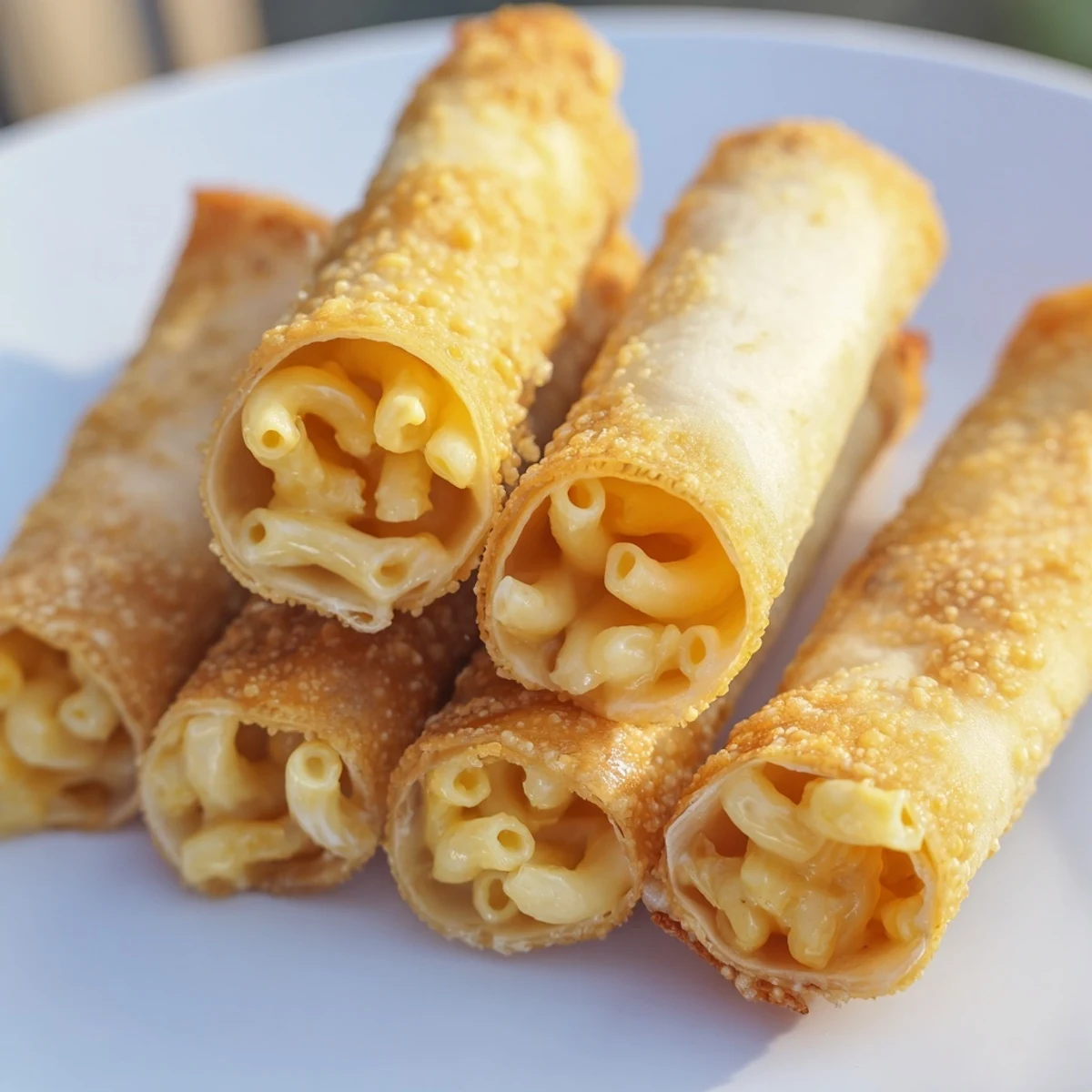 Golden-brown, crispy Tinis Mac and Cheese Lumpia Rolls served fresh and hot with a dipping sauce.