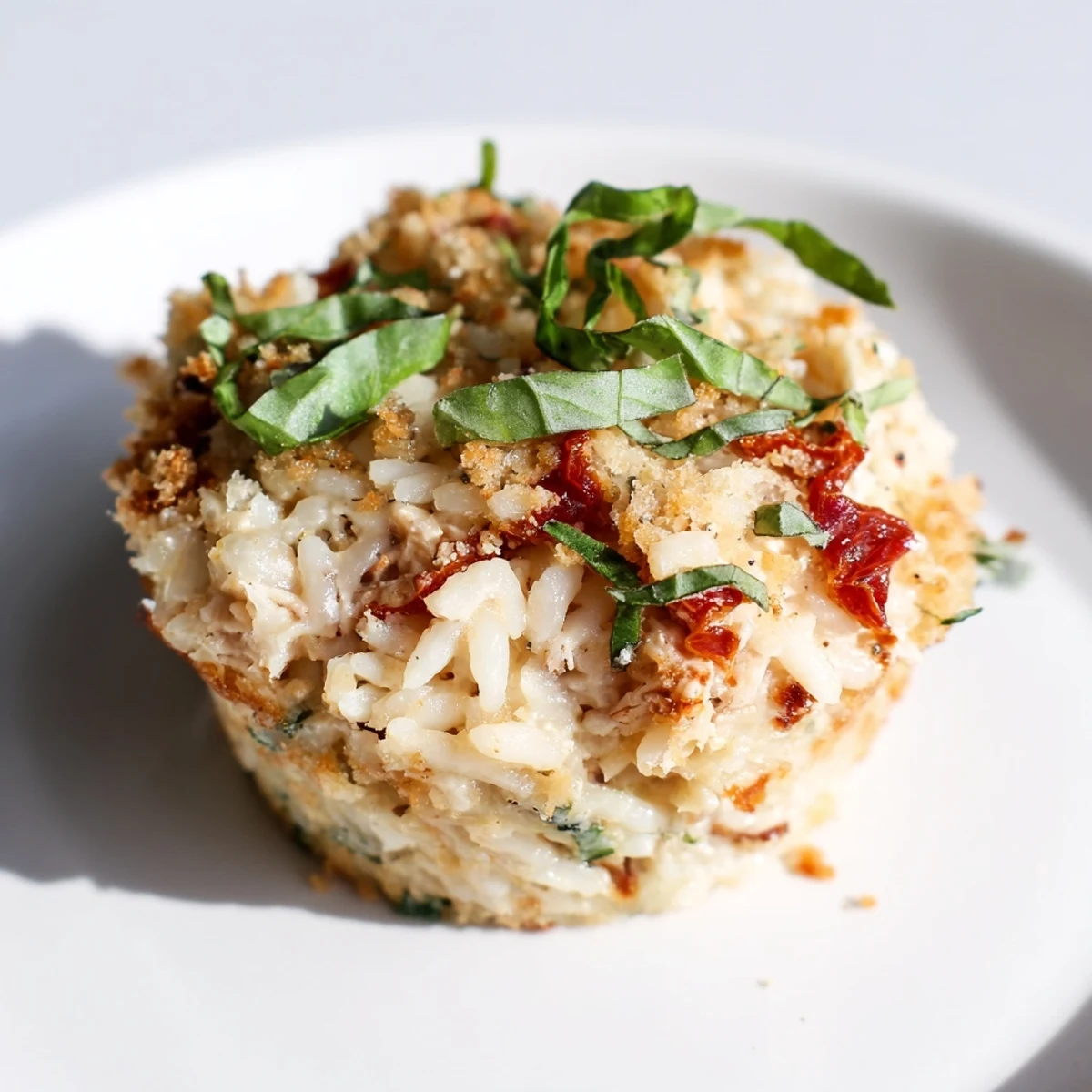 Golden-brown Marry Me Chicken Sushi Bake Cups, ready to be served, smell of savory herbs and cheese.