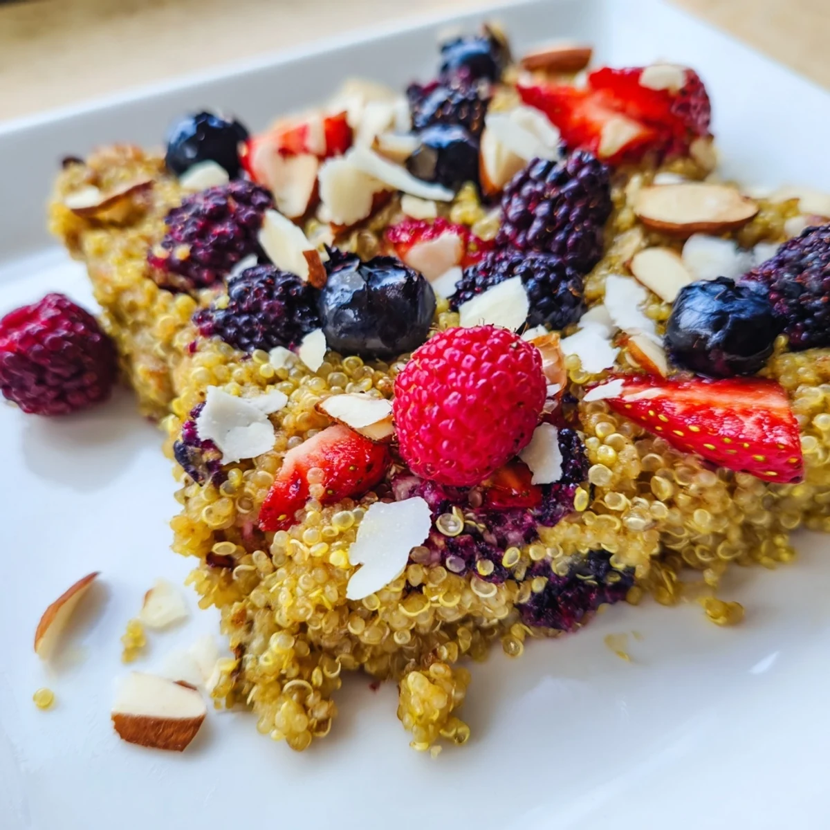 Perfect. Here are three ALT image texts for a recipe photo of Berry Quinoa Breakfast Bake, following all the instructions: