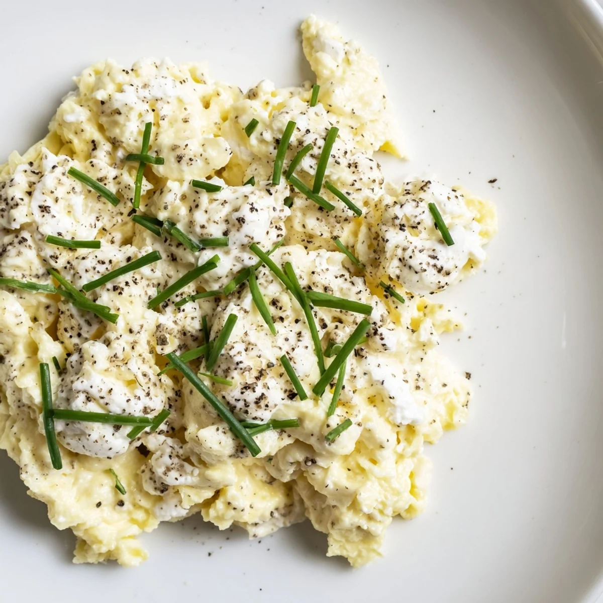 Enjoy these easy and flavorful Cottage Cheese Scrambled Eggs, served hot, a quick and delicious breakfast choice.