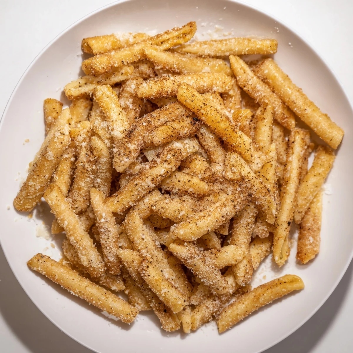 Close-up of crunchy golden brown Crunchy Parmesan Pasta Chips, a great appetizer for game night.