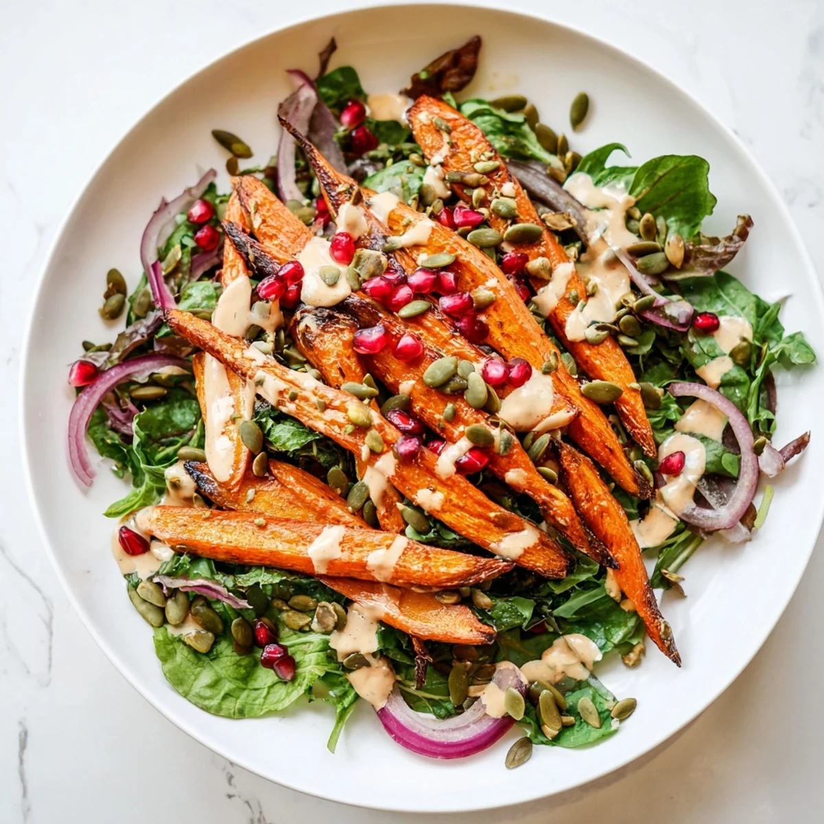 This refreshing Roasted Carrot Salad combines sweet carrots with a zesty tahini-lemon sauce.