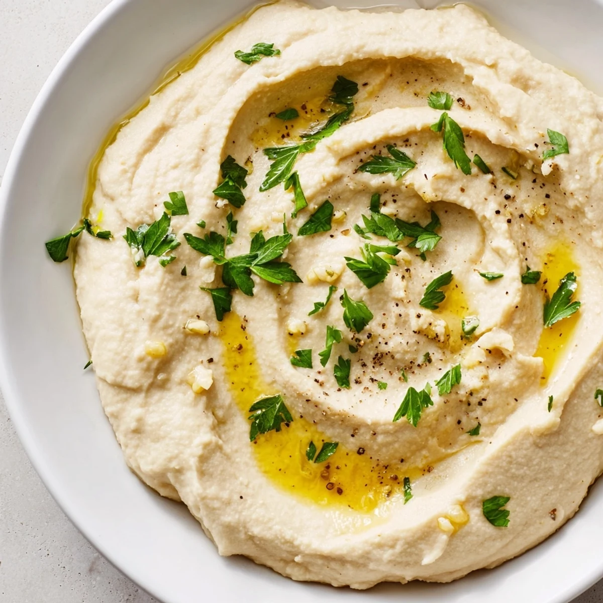 Ultra-smooth White Bean Dip made from blended cannellini beans, garlic, and lemon juice, perfect as a gluten-free vegan party appetizer.  