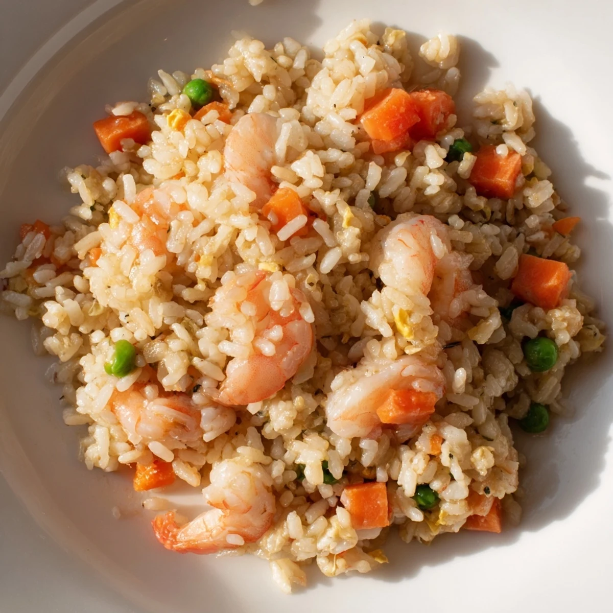 Colorful bowl of Shrimp Garlic Fried Rice topped with extra spring onions and a lime wedge, served for a quick weeknight meal.
