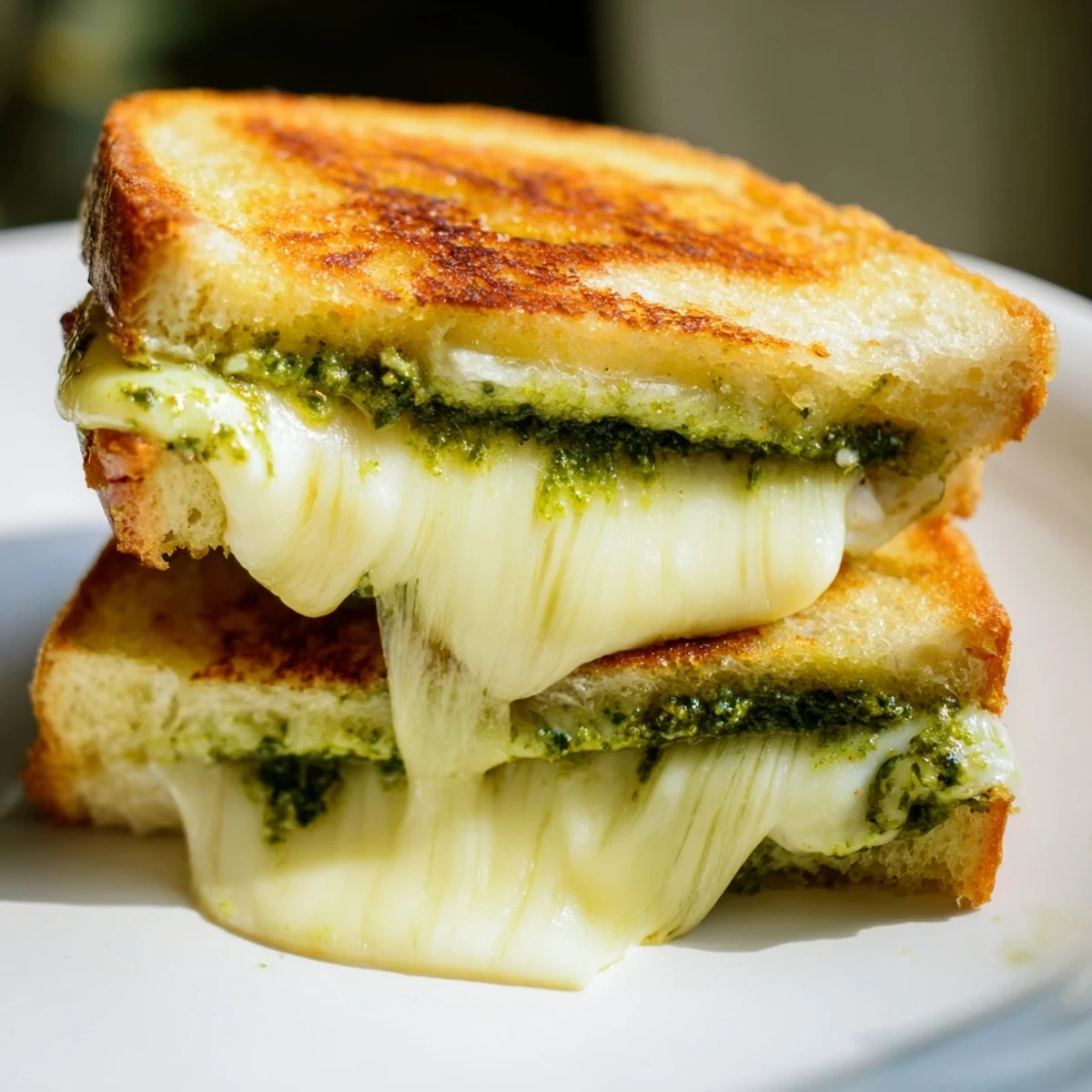 Golden, crispy slices of sourdough grilled cheese oozing with melted mozzarella, fontina, and cheddar cheeses.