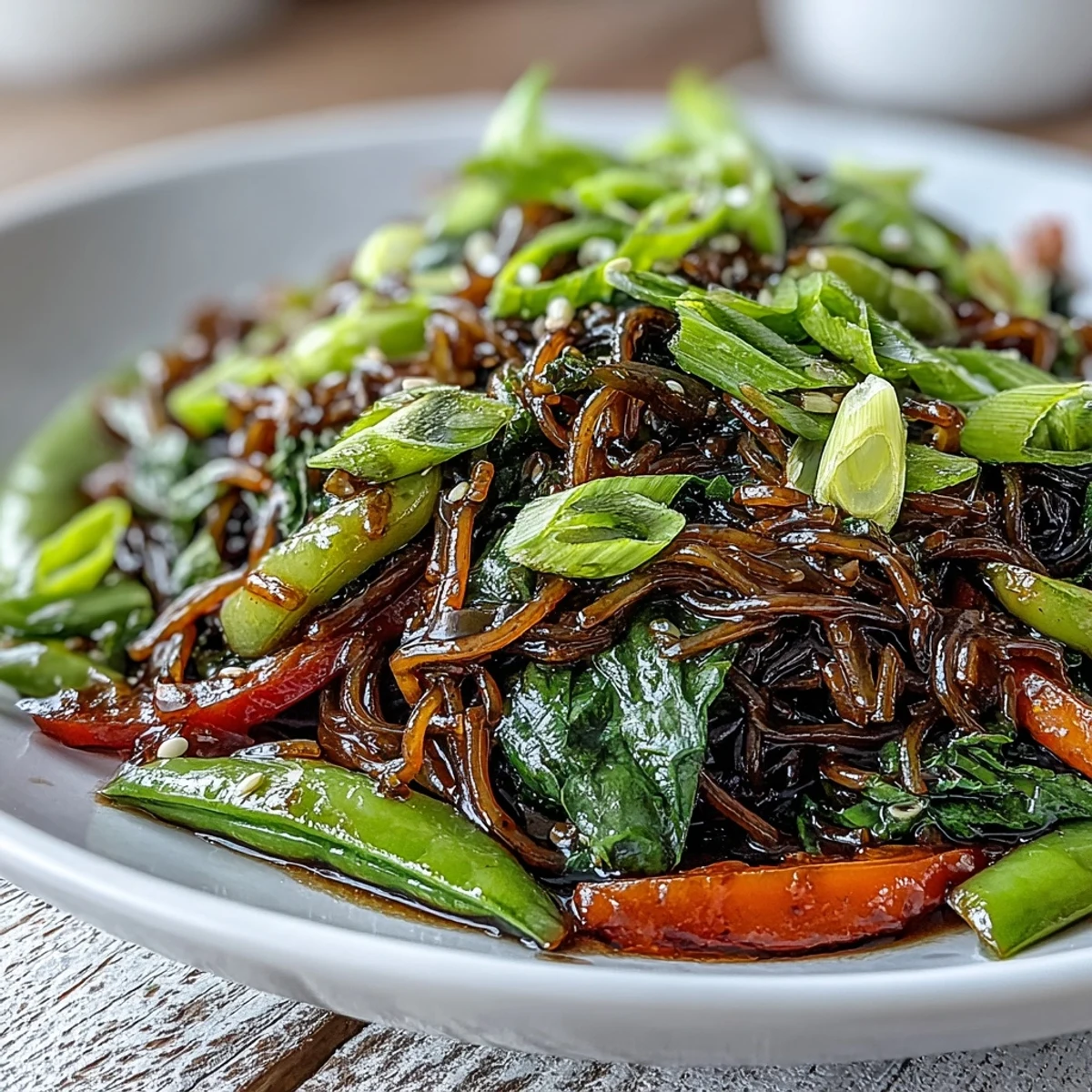 Vibrant Kelp Noodle Stir-Fry with colorful vegetables and zesty ginger sauce.