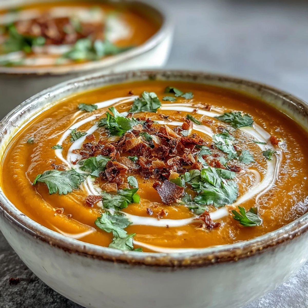 Bright orange Carrot and Coconut Soup served with lime wedges and crusty bread on the side.