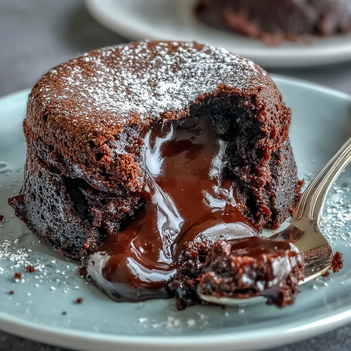 Warm Chocolate Lava Cakes with Espresso bubbling from the oven, showing a rich molten center and a dusting of powdered sugar.