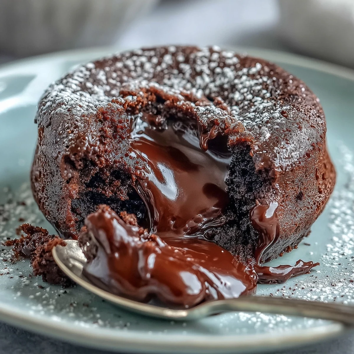 Four individual Chocolate Lava Cakes with Espresso plated, ready to serve with a scoop of vanilla ice cream melting on top.