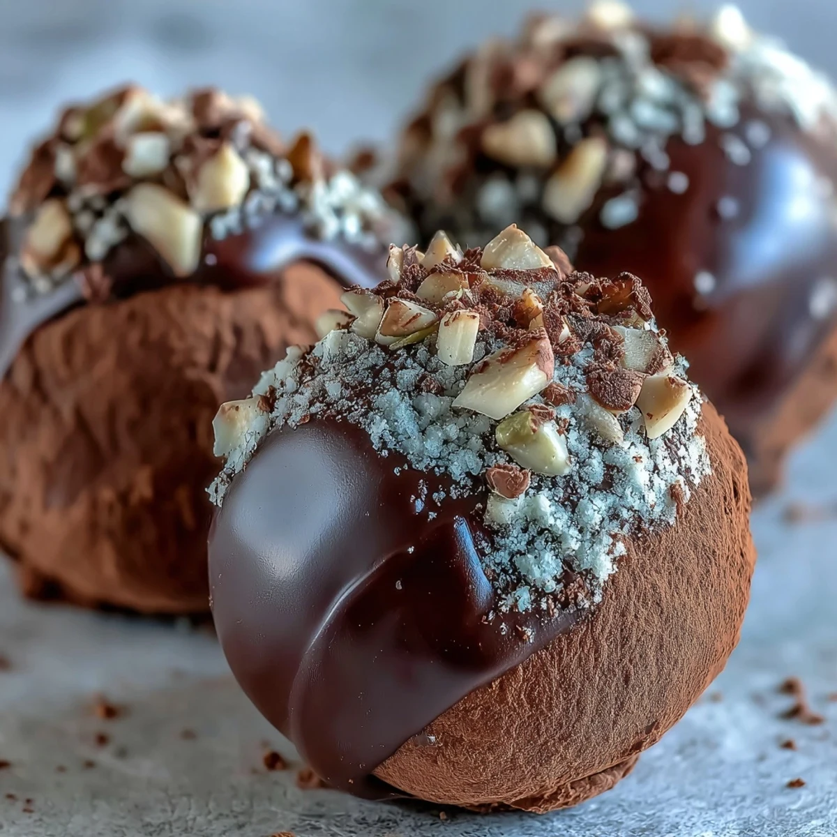 Homemade Chocolate Truffles rolled in chopped pistachios, showcasing a rich and creamy texture.