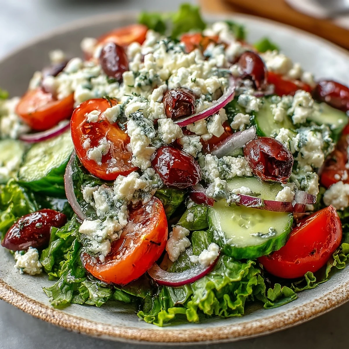 Fresh Greek Salad Bowl tossed in oregano vinaigrette, served ready to eat