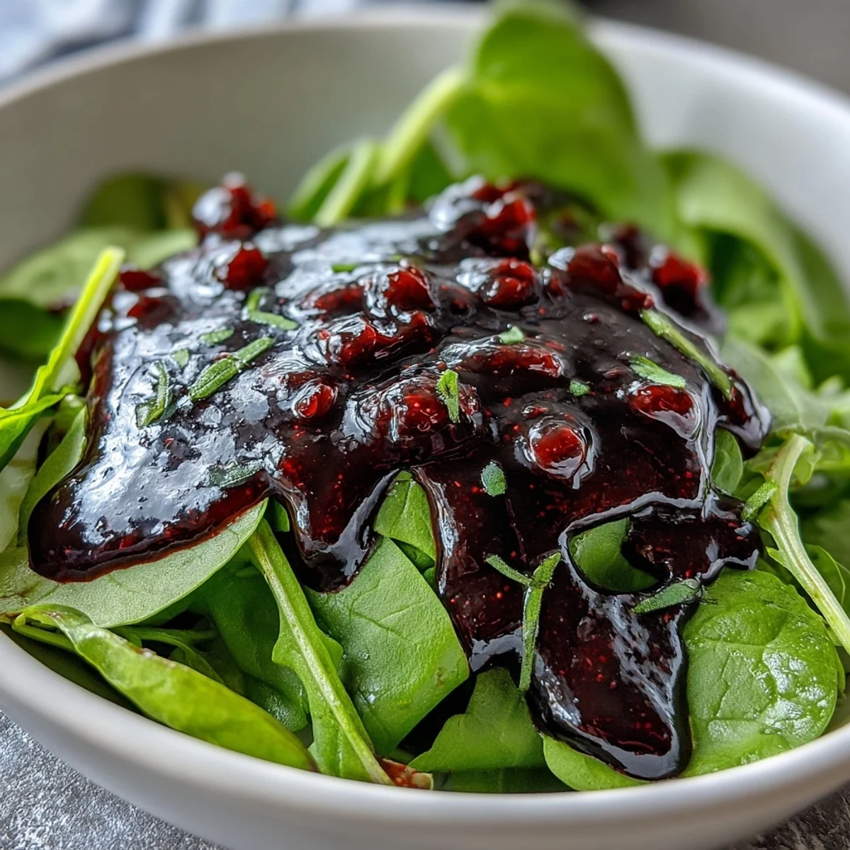 Close-up of homemade Black Currant Vinaigrette in a glass jar, showing its deep purple hue and emulsified texture.