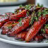 Golden honey-glazed roasted carrots with fresh thyme, caramelized to perfection for a sweet and savory Easter side dish.