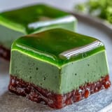 Chilled Yokan Japanese Red Bean Jelly with Matcha, a sweet, earthy treat.