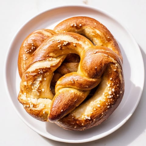 A close-up of fresh, warm Homemade Soft Pretzels with a beautifully salted, shiny crust.