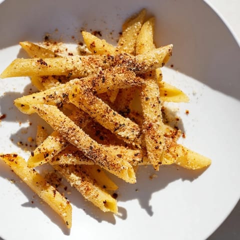 Savory Crunchy Parmesan Pasta Chips, air-fried to a perfect crisp, are sprinkled with Parmesan cheese.
