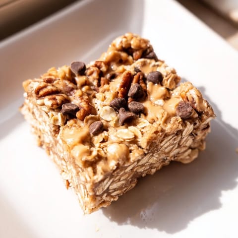 Homemade Peanut Butter Banana Oat Bars, offering a tempting, easy no-bake energy treat ready to eat.