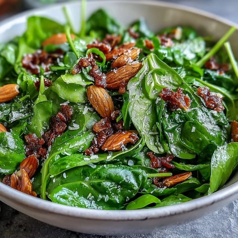 Spring Green Salad with Honey Mustard and Almonds: A vibrant mix of fresh greens, snap peas, and radishes tossed in tangy honey mustard dressing, topped with crunchy toasted almonds.