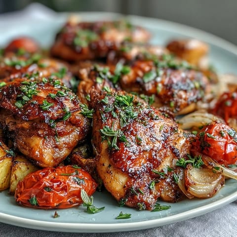 Juicy chicken breasts roasted with zucchini and cherry tomatoes on a sheet pan for an easy spring dinner.