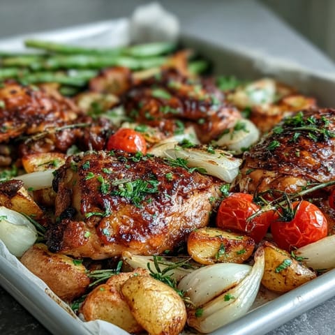 One-pan chicken with zucchini and cherry tomatoes, bursting with fresh lemon and Italian herbs—perfect for a quick meal.