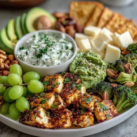 Festive St. Patrick's Day green food board with fresh fruits, veggies, and savory snacks arranged for a vibrant celebration spread.  
