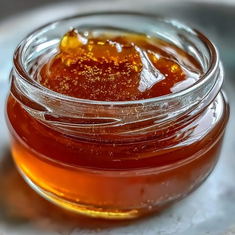 A golden jar of dandelion jelly with fresh lemon and honey, glowing in natural light.