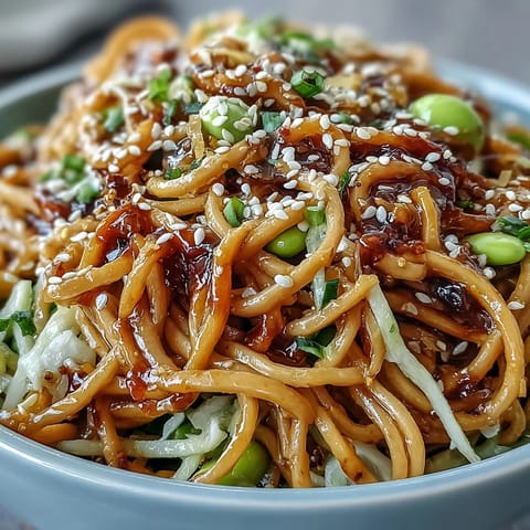 Vibrant Sesame Ginger Noodle Bowl with crisp vegetables ready to be devoured.