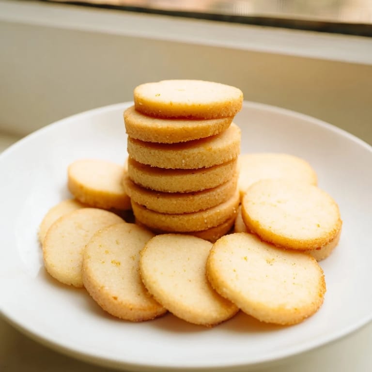 Close-up of freshly baked honey butter shortbread cookies, showing a tender, buttery texture.