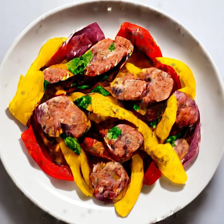 Flavorful Italian sausage, peppers, and onions sheet pan meal, ready in under an hour; a gluten-free delight.