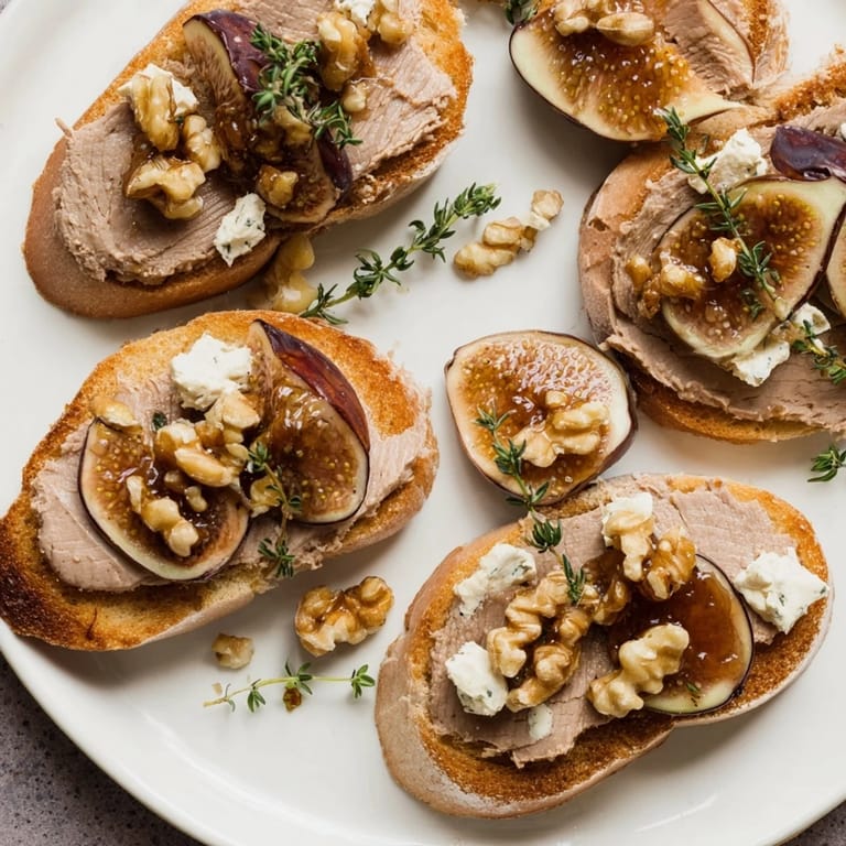 A close-up of The Royal Tapestry shows glistening pâté, sweet figs, and goat cheese on toasted brioche.