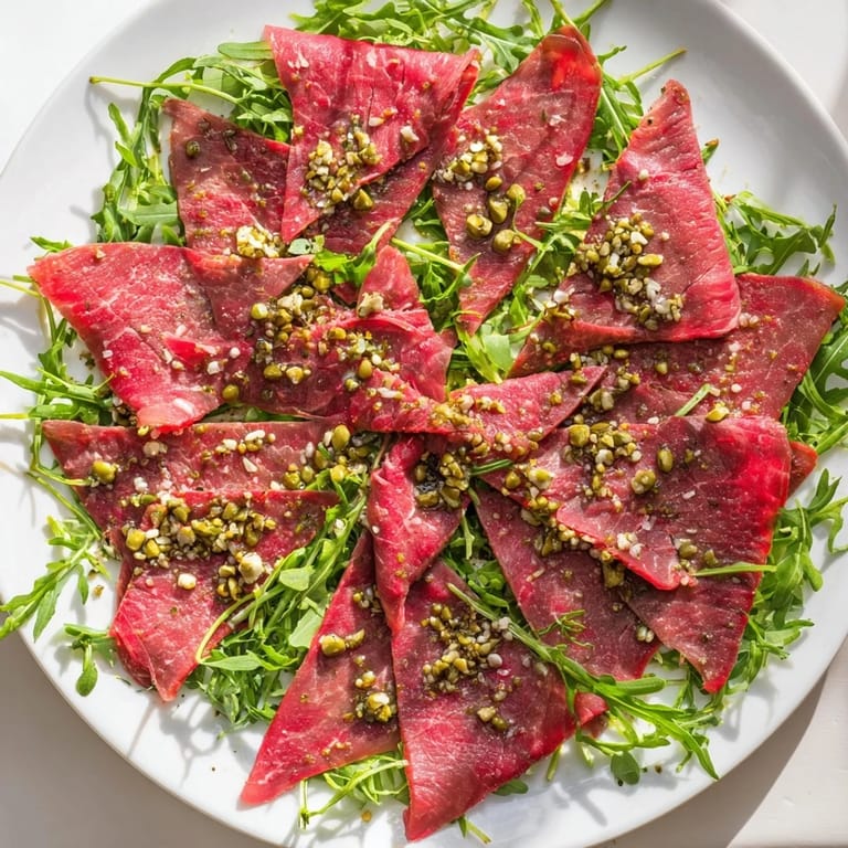 Serve the beautiful Origami Fold Beef Appetizer, garnished with Parmesan and chives, for an elegant starter.