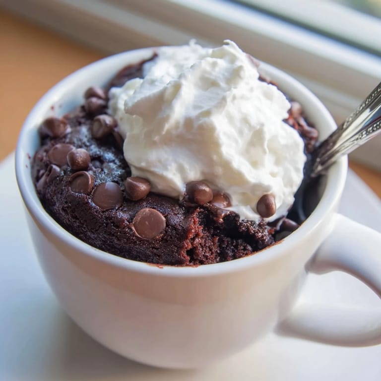 Enjoy an easy, single-serving chocolate mug cake, perfect for instant chocolate cravings.
