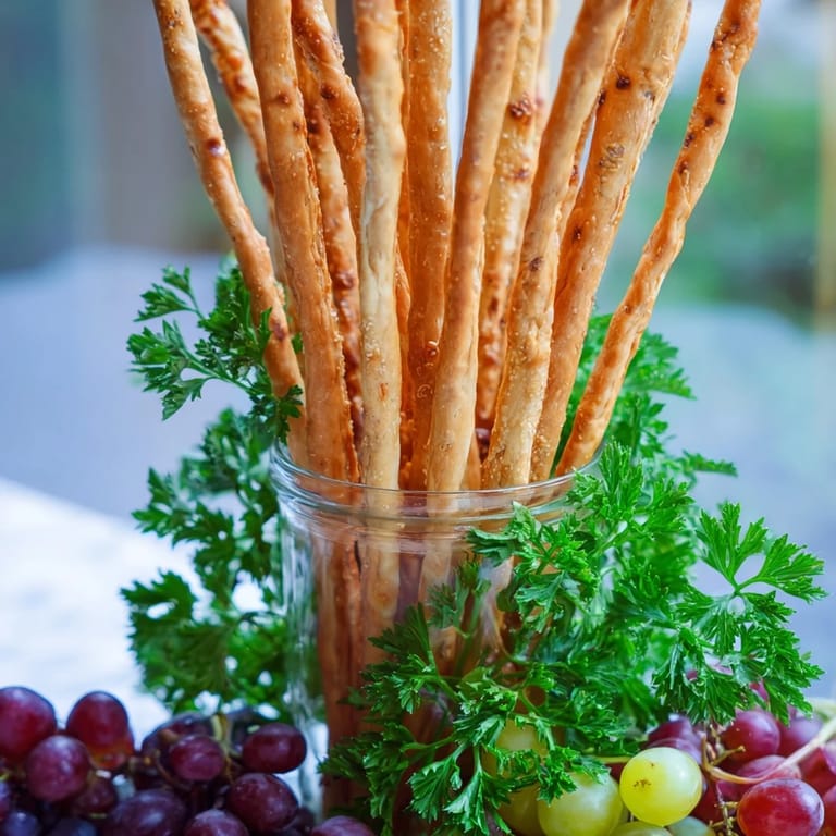 Beautiful The Vertical Forest display of breadsticks, surrounded by fresh grapes, ready to serve as a snack.