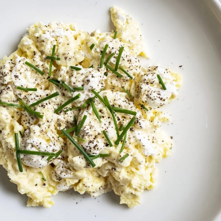 Enjoy these easy and flavorful Cottage Cheese Scrambled Eggs, served hot, a quick and delicious breakfast choice.