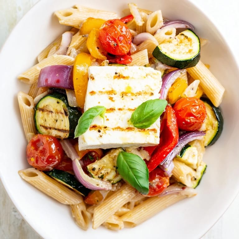 Enjoy a steaming bowl of Baked Feta Pasta with vibrant roasted tomatoes and perfect whole-grain pasta.