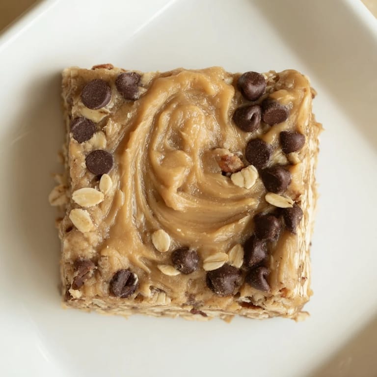 Golden Peanut Butter Banana Oat Bars, layered with oats and banana, chilled perfectly for a healthy snack.