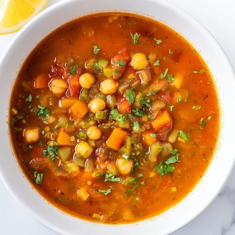 Close-up of hearty North African Harira Soup, inviting aroma of cumin and cinnamon, a delicious and comforting broth.