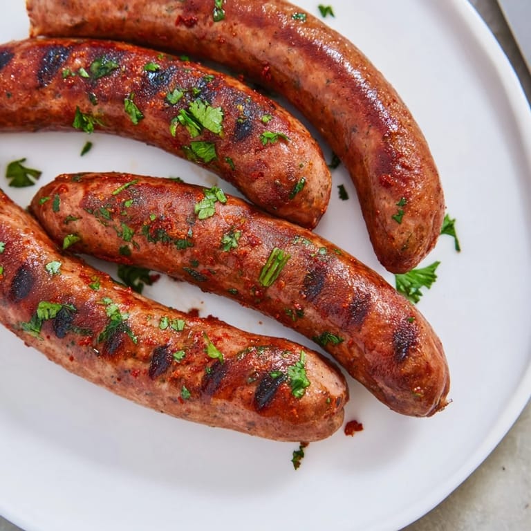 Savory Tunisian Merguez sausage links, glistening from the grill, ready for a flavorful bite.