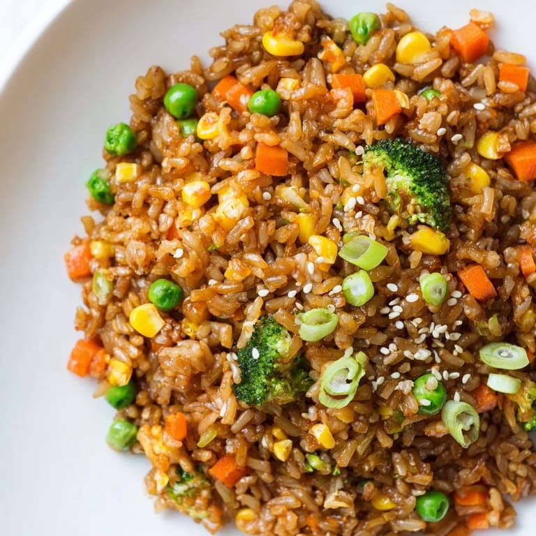 Steaming bowl of homemade vegetable fried rice, packed with mixed veggies and savory soy sauce, perfect for a weeknight meal.