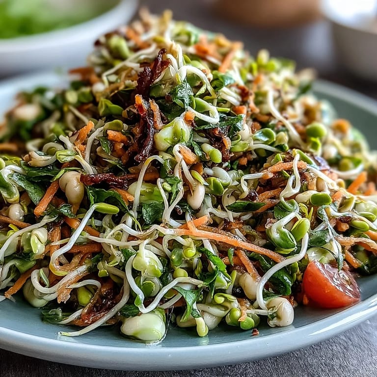 Healthy sprouted seed salad, showcasing colorful textures perfect for a refreshing appetizer.