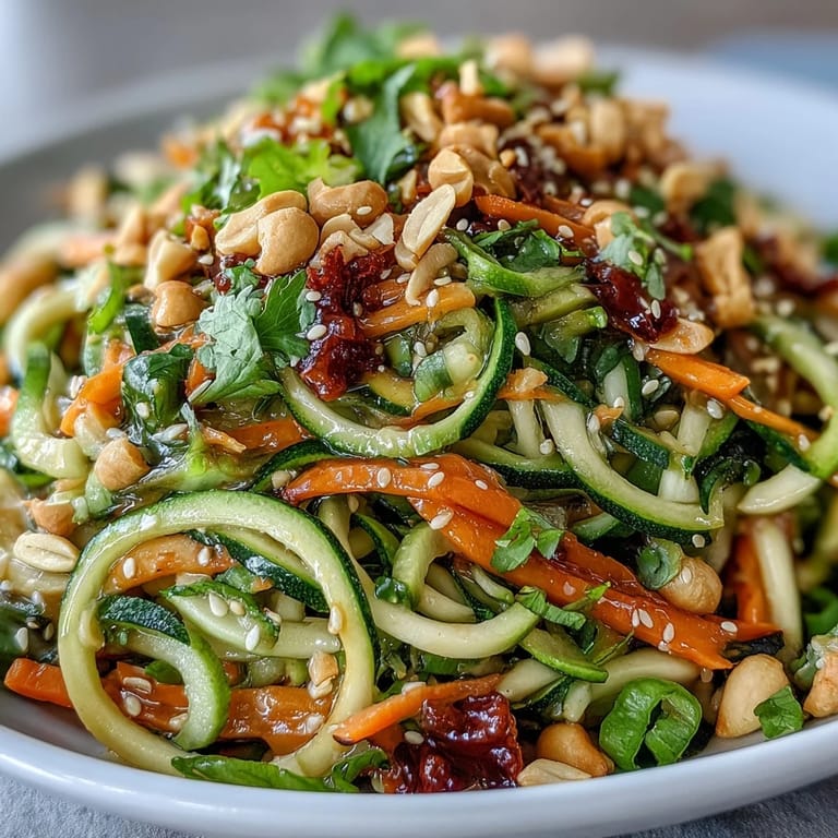 Fresh spiralized cucumber and red cabbage shine in this refreshing Raw Vegetable Noodle Salad with a zesty sesame-ginger drizzle.