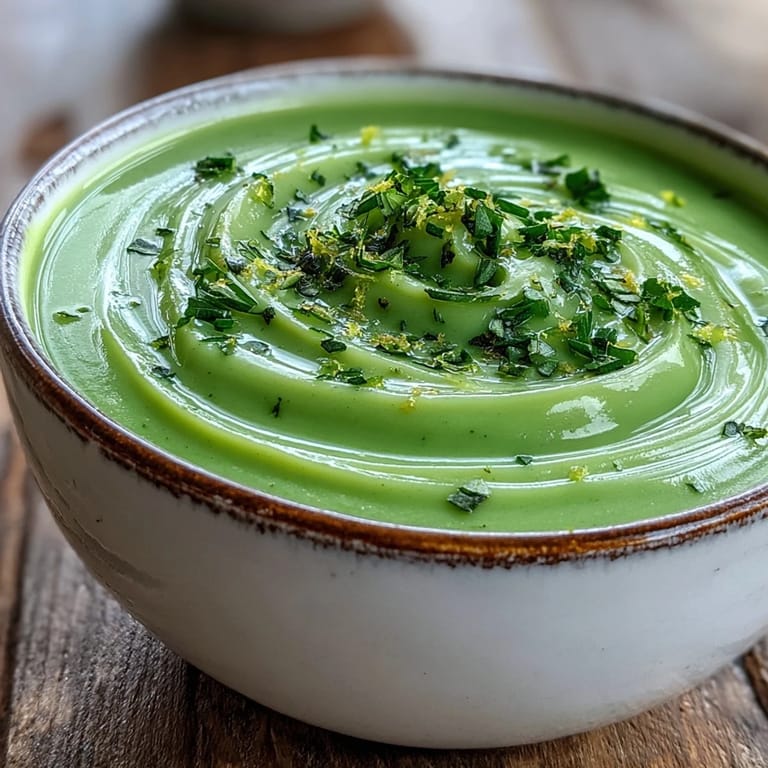 Creamy Zucchini Soup served in a rustic ceramic bowl with a crusty bread slice on the side.